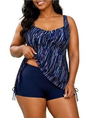Aqua Eve Size Medium Tankini Set Galaxy Print Twist-Front High Waist Boyshorts